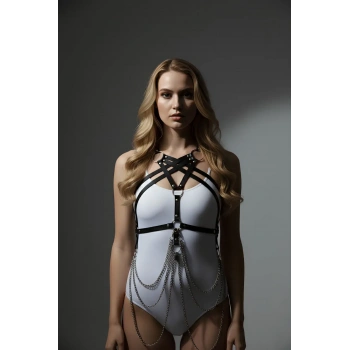 Siyah Kadın Kemer Deri Çapraz Göğüs Detaylı - Brf11