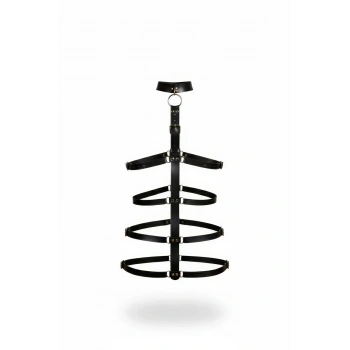 Siyah Kırbaç - Kelepçe Deri Vücut Kafesi Bağlama - Brf1061