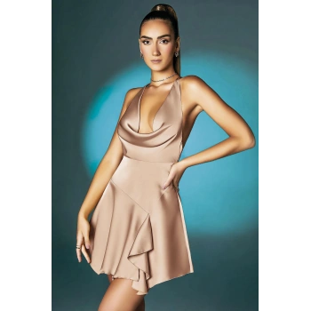 Somon Askılı Degajeli Fantezi Mini Elbise