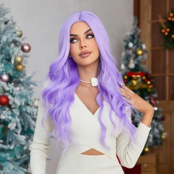 Su Dalgalı Açık Mor Tül Peruk