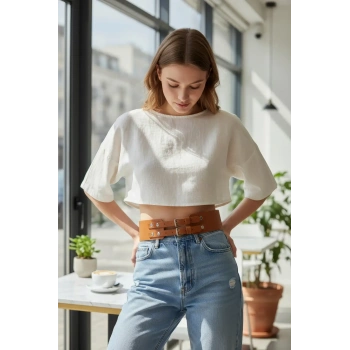 Taba Kadın Kemer Kalın Çift Tokalı Bel Aksesuarı - Brf1203