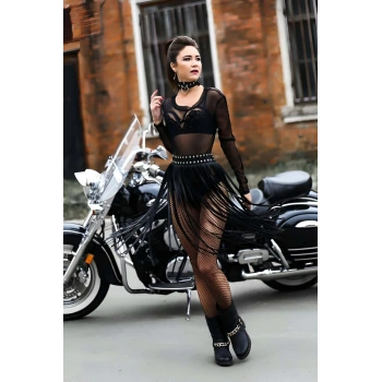 Uzun Deri Püsküllü Etek - APFT411