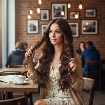 Uzun Su Dalgası Fiber Sentetik Peruk - Kahve Karamel