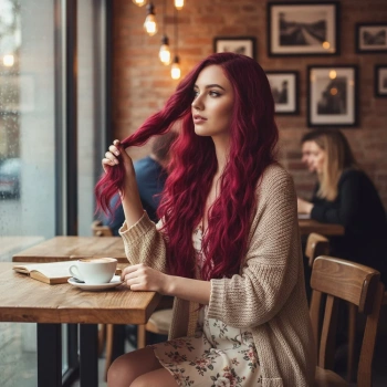 Uzun Su Dalgası Fiber Sentetik Peruk - Kızıl