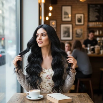 Uzun Su Dalgası Fiber Sentetik Peruk - Siyah