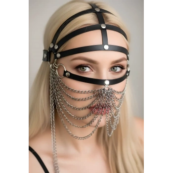 Zincirli Deri Seksi Maske - Brf465