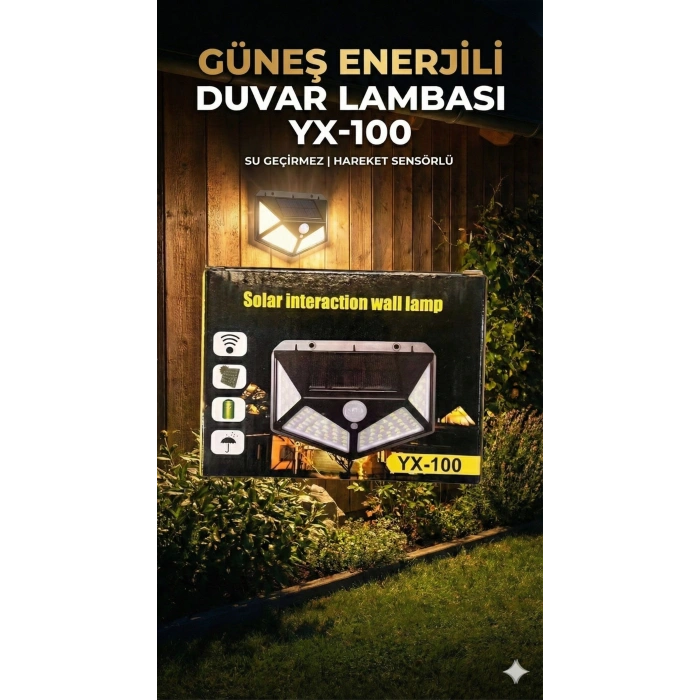100 Led DIŞ Mekan Solar Aydınlatma Fotoselli Solar Lamba Hareket Sensörlü