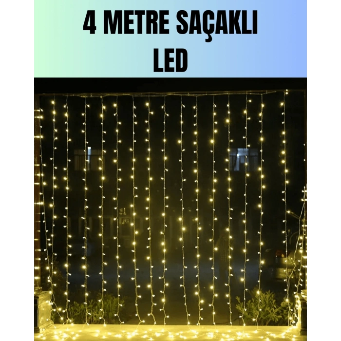 4 Metre Yılbaşı Şelale Led Perde Işık Ev Bahçe Dekor