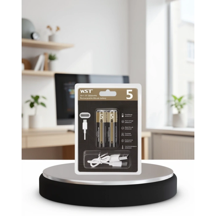 AA Lityum Pil 1.5V Type-C Şarjlı Çiftli Paket