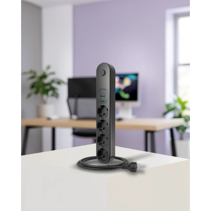 Akım Korumalı 4 Prizli Çoklu Priz 2 USB 1 Type-C
