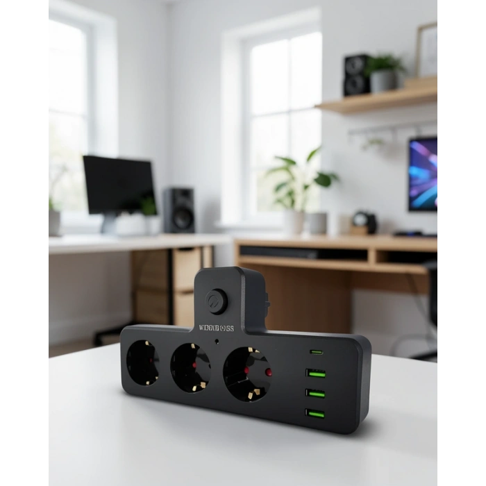 Anahtarlı Çoklu Priz 3 USB Type-C Hızlı Şarjlı