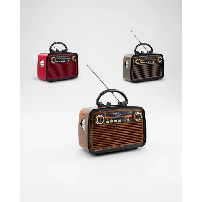 Bluetooth Hoparlör Ahşap Görünümlü Vintage Işıklı