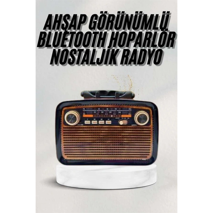 Bluetooth Hoparlör Ahşap Görünümlü Vintage Işıklı
