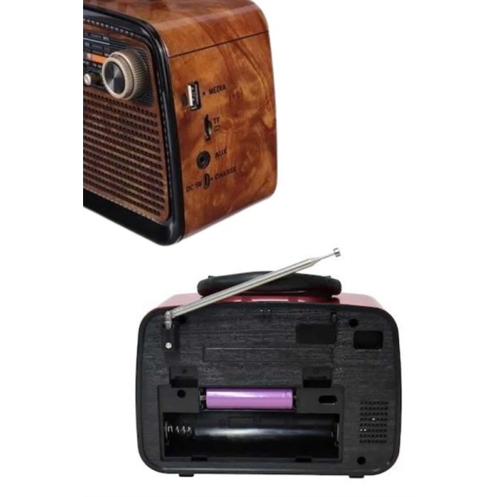 Bluetooth Hoparlör Ahşap Görünümlü Vintage Işıklı