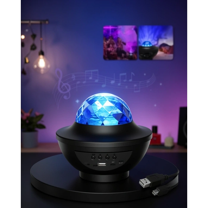 Işık Projektörü Renkli Disko Topu Bluetooth Hoparlör