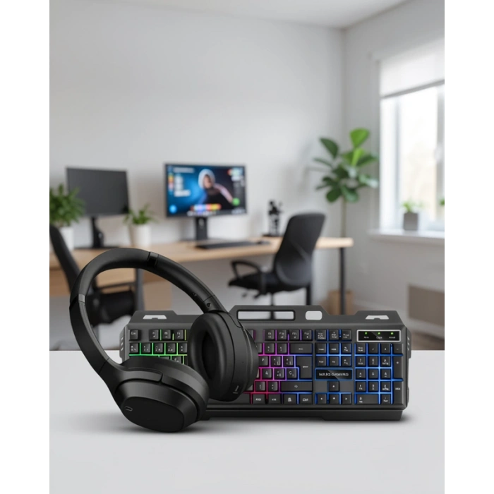 Işıklı Klavye Mouse Seti + Bluetooth 5.2 Kulaklık