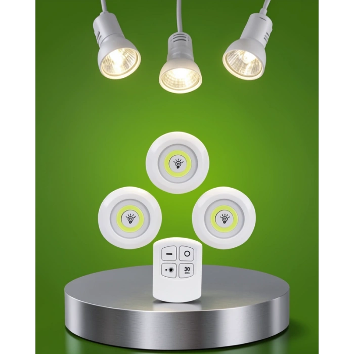 Kablosuz 3 Lü LED Spot Lamba Seti