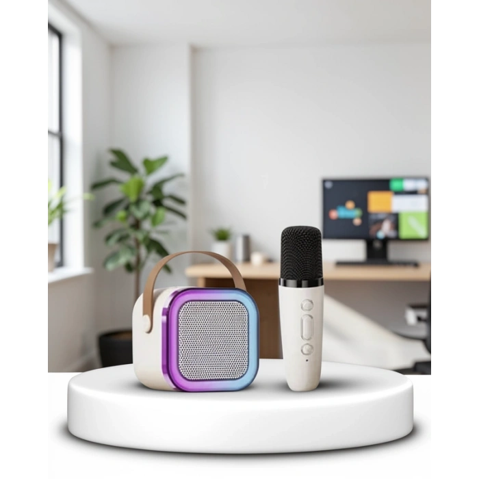 Karaoke Mikrofon Hoparlör Seti Bluetooth 10m Etki Mesafeli