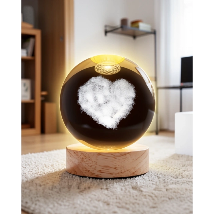 LED Işıklı Cam Kalp Küre
