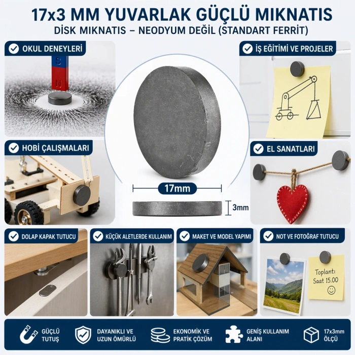 Mıknatıs 17x3 mm Yuvarlak Güçlü Mıknatıs Disk Mıknatıs