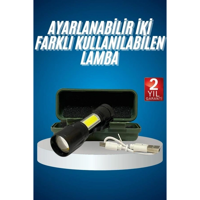 Mini USB Şarjlı El Feneri COB LED