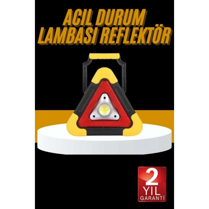 Şarjlı Işıklı Üçgen Reflektör Güneş Enerjili