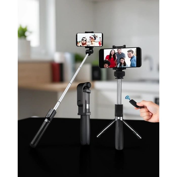 Selfie Çubuğu Bluetooth Uzaktan Kumandalı