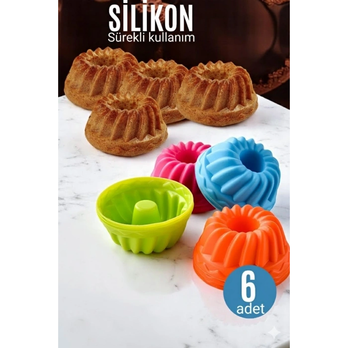Silikon Göbekli Muffin CupCake Kalıbı - Sürekli Kullanım Muffin Kek Kalıbı 6 ADET