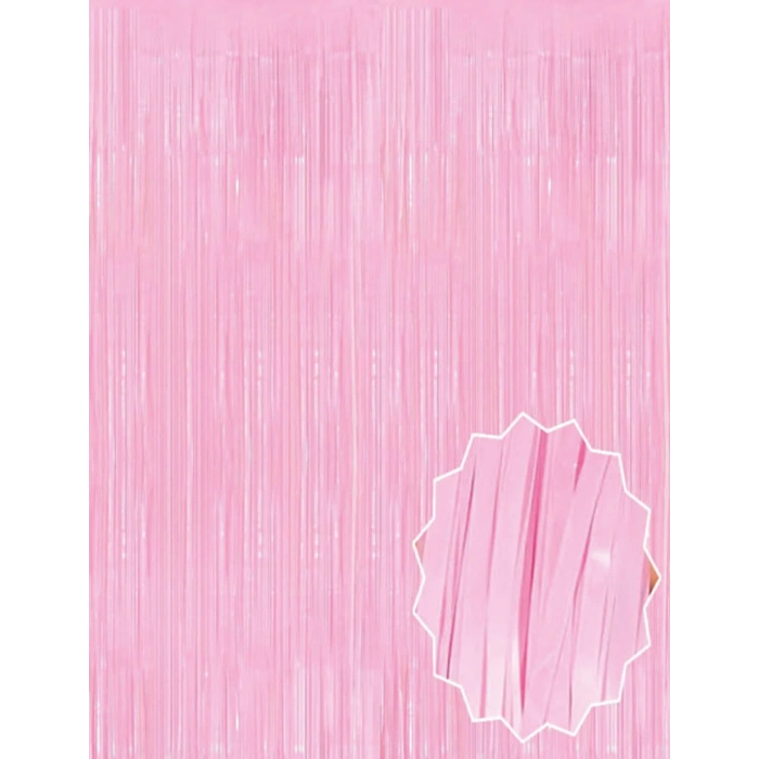Soft Pembe Püsküllü Kapı Perdesi - Parti, Baby Shower, Cinsiyet Partisi 1x2 m