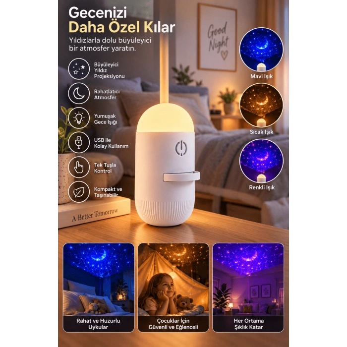 Yıldız Projeksiyonlu Gece Işığı USB Kullanımlı