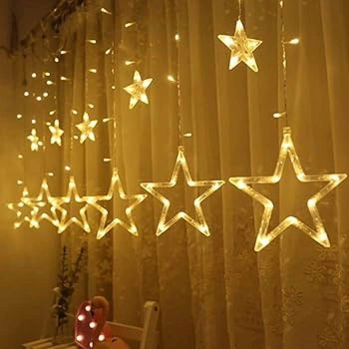 Yıldız Sarkıtlı Perde LED Aydınlatma - 3m Genişlik, 8 Modlu, Günışığı Renk,Ev Süsleme Işığı