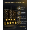 3 Metre Perde Led Işık - 8 Modlu Kalp ve LOVE Figürlü Dekoratif Animasyonlu Led