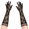 Siyah Uzun Gül Desenli Dantel Kadın Eldiveni