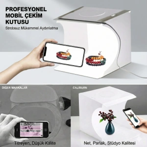 20 x 20 CM Profesyonel Stüdyo Led Işıklı Çift Sıra Ürün Fotoğraf Çekim Çadırı
