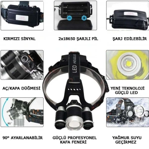 3 Başlıklı Şarjlı Kafa Feneri Wt-256