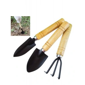 3 Parça Bitki Hobi Seti - Bahçe Saksı Sukulent  Bakım Çapa-Tırmık-Kürek