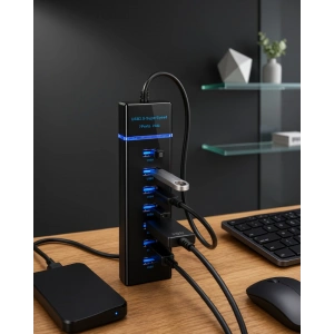 7 Girişli USB 3.0 Hub 5Gbps LED Göstergeli