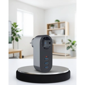Akım Korumalı 2500W Priz 3 USB Çıkışlı