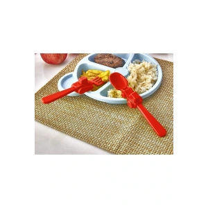 Figürlü Mama Çatal Kaşık Seti - Kırmızı