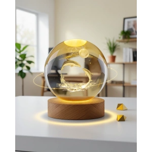 LED Işıklı Yunus Küre Ahşap Standlı Model