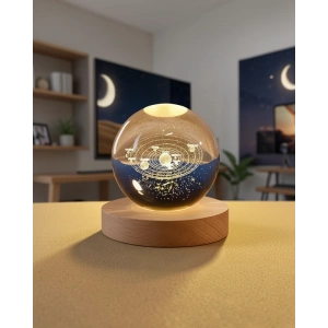 LED Kristal Küre Ahşap Tabanlı Gece Lambası