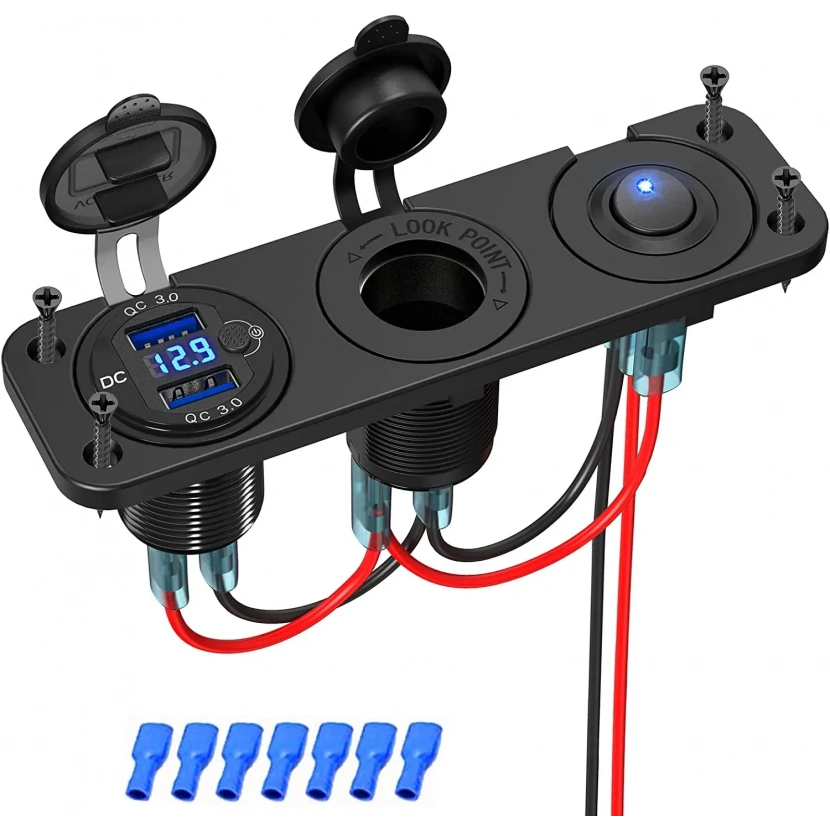 12 V Tekne su geçirmez şarj soketi 3 in 1 su geçirmez araba çift QC3.0 USB priz Panel 12 Volt RV güç soketi