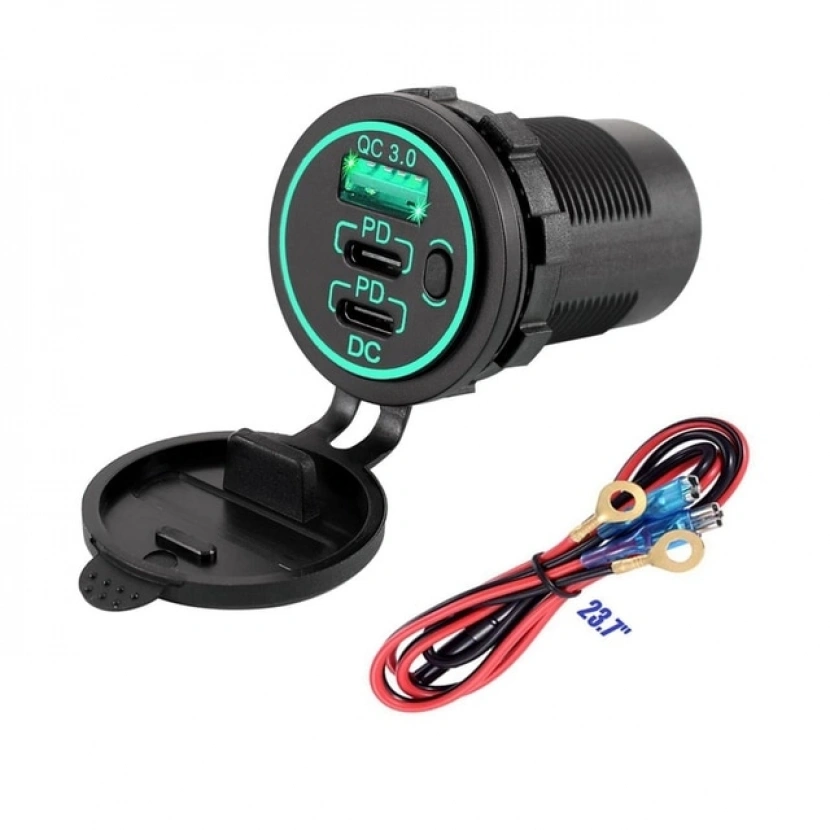 12V/24V USB priz çift QC3.0 PD Hızlı şarj Soketi Karavan, Otobüs, Kamyon, Tekne,Yat