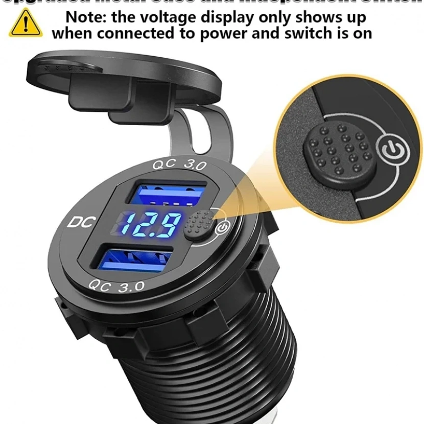 Çift QC3.0 Voltmetre ekran ile USB soket Cep telefonu şarj 18W Çıkış Soketi 12 24V