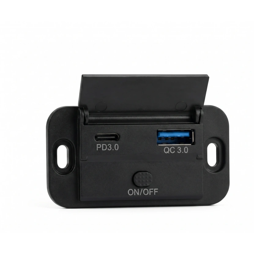 MELLİFERA BİR USB TYPE-A VE BİR USB TYPE-C ŞARJ CİHAZI (KAPAKLI-ON/OFF ANAHTARLI-MAVİ IŞIKLI)