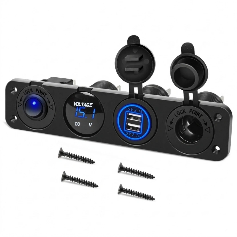 MELLİFERA (BİR VOLTMETRE-İKİ USB-BİR ÇAKMAKLIK-ON/OFF) SOKET