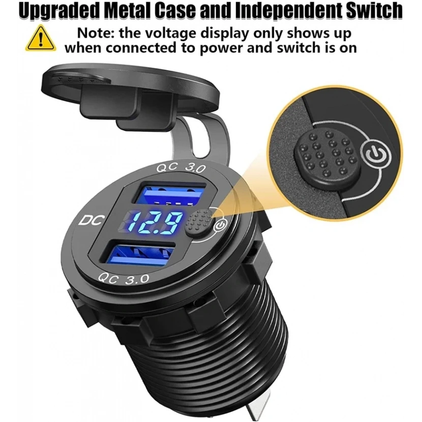 MELLİFERA İKİ USB TYPE-A ŞARJ CİHAZI (VOLTMETRELİ - ON-OFF ANAHTARLI - MAVİ IŞIKLI)