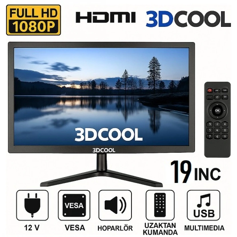 MLFR- LXAE3D-19 12V Led 1080P FULL HD Monitör TV