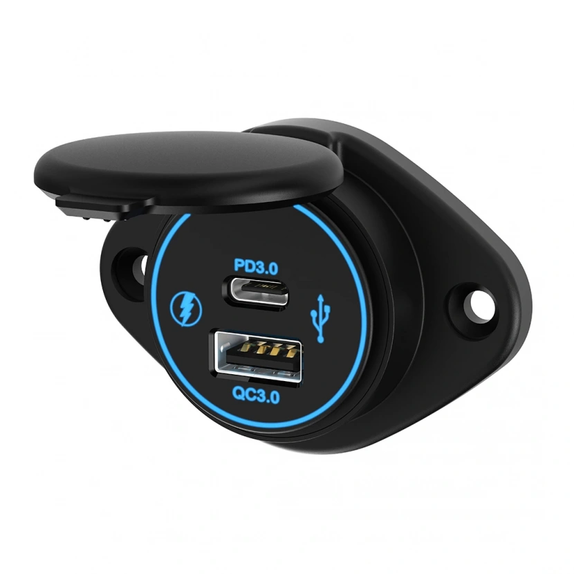 Panel montaj su geçirmez IP67 2 Port Usb a C QC 3.0 36W PD 3.0 30W 12V 24V çift Usb girişli şarj cihazı çıkış soketi