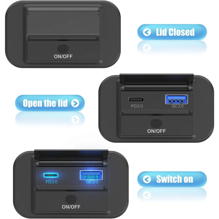 30W PD USB C 18W QC 3.0 12V güç soket ABS plastik yüzey montaj RV